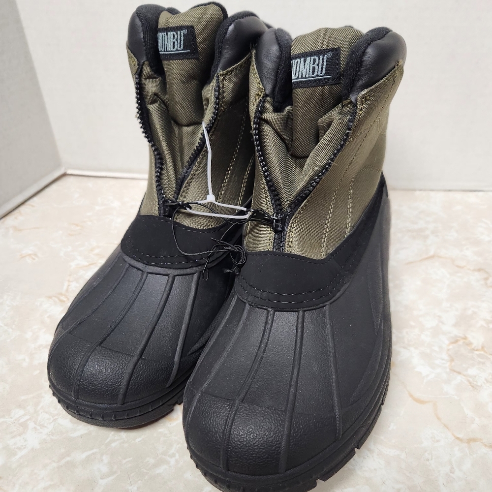 Khombu Mens Boots Size 12M Black Green Outdoor Rubber Zip Slip On